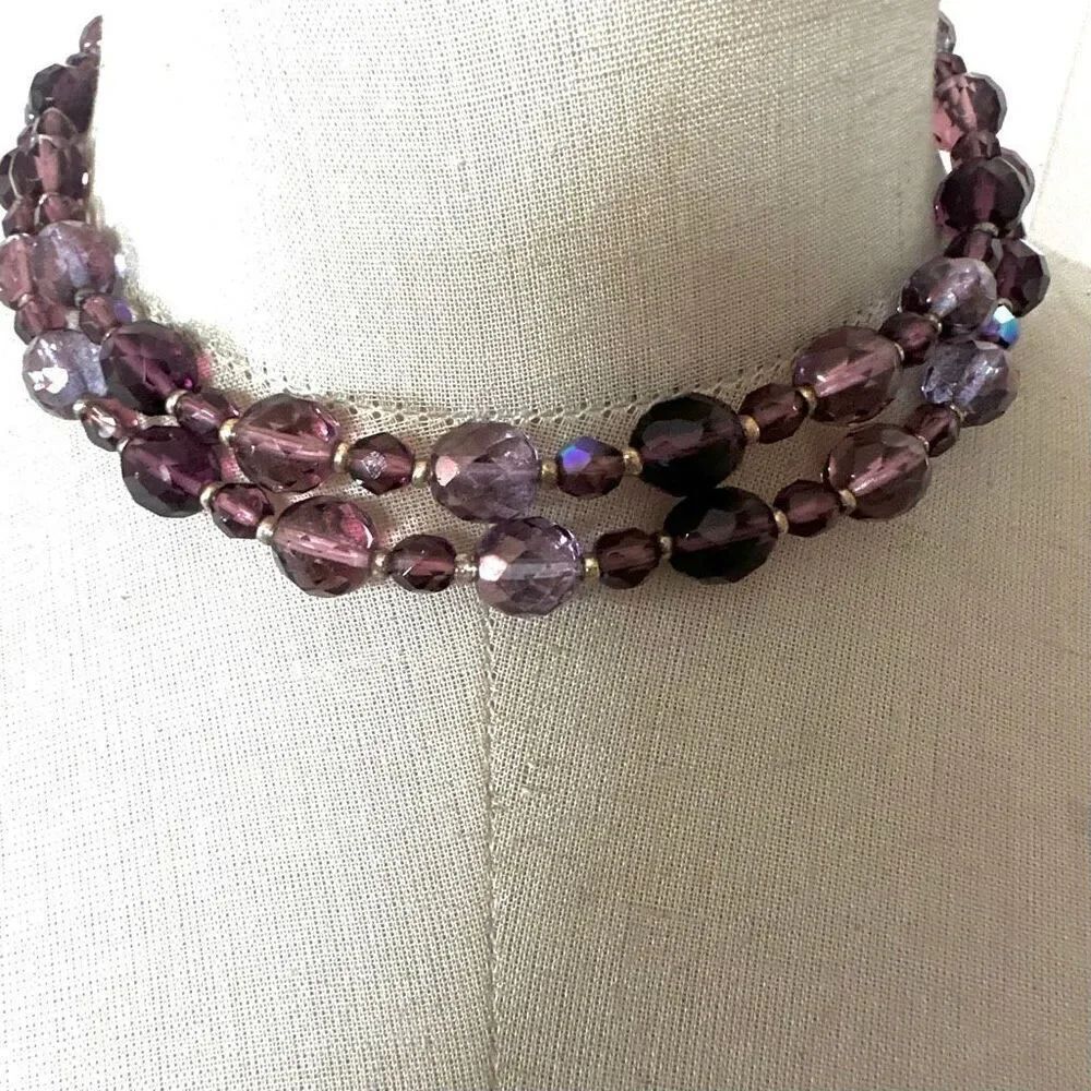 Joan Rivers Amethyst Purple Faceted Glass Bead Necklace